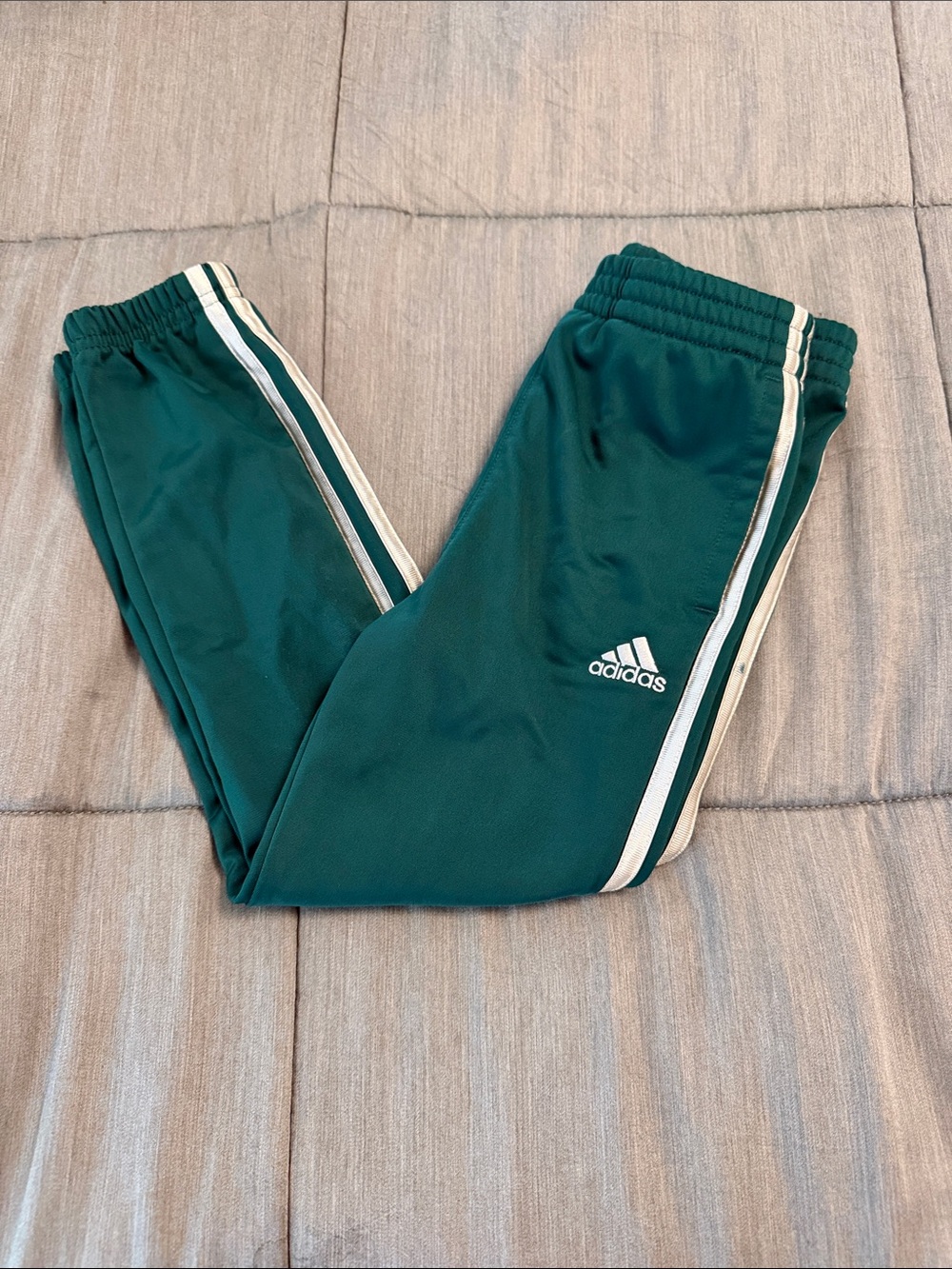 adidas Kids Dark Green Jogger Pants with White Side Stripes